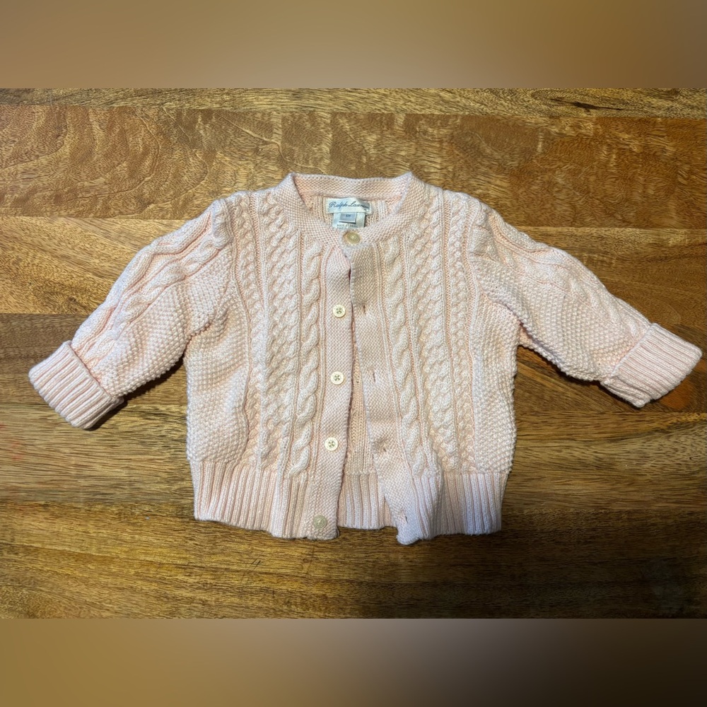 Ralph Lauren Pink Cable Knit Kids Cardigan sz 6M